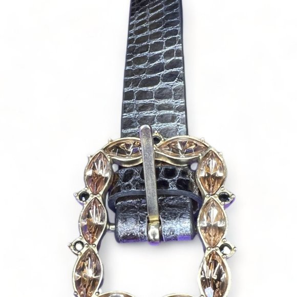 Vintage - New St. John Belt Large - Black & Silver Iridescent Snake Embossed main image 5